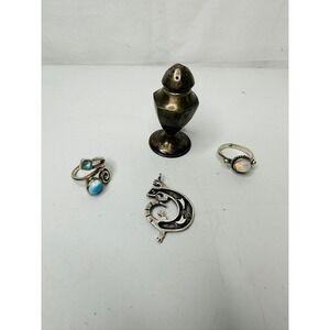 Sterling Silver Southwestern Style Kokopelli Pendant Ring Set & Salt Shaker
